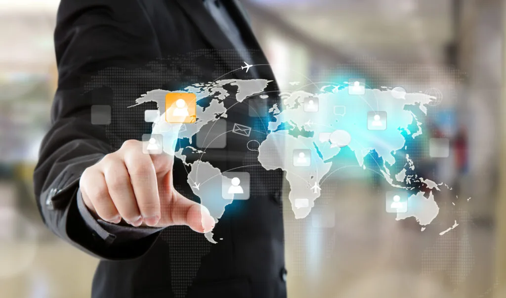 Businessman touching virtual screen