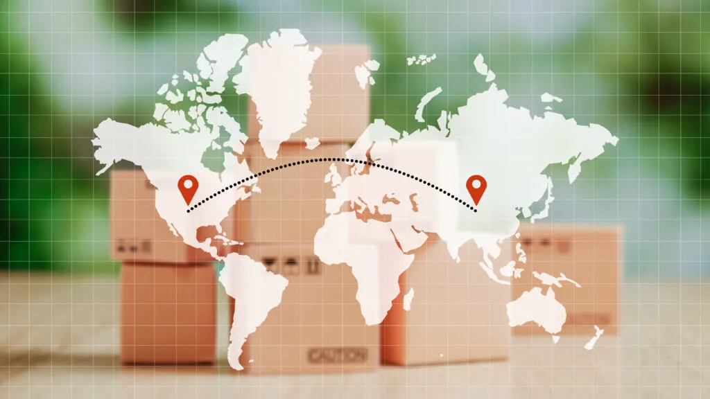Concept transporting goods around world from one point another