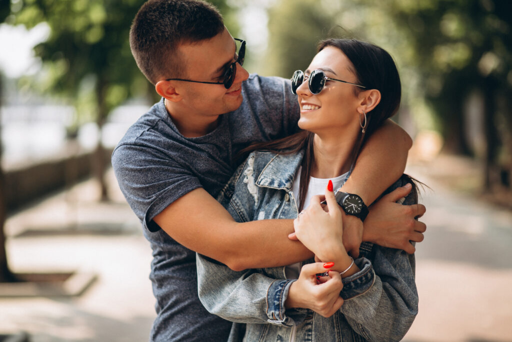 Happy couple together park