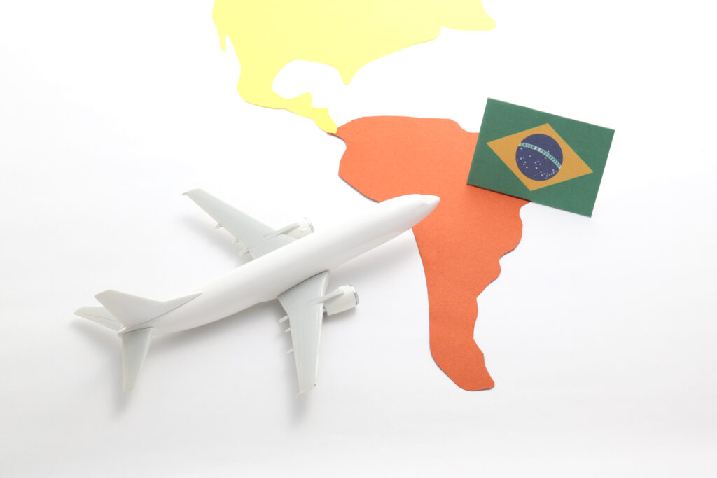 Toy airplane with brazilian flag white background