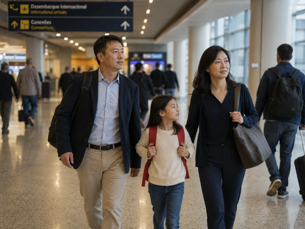 Chinese family relocation Brazil airport