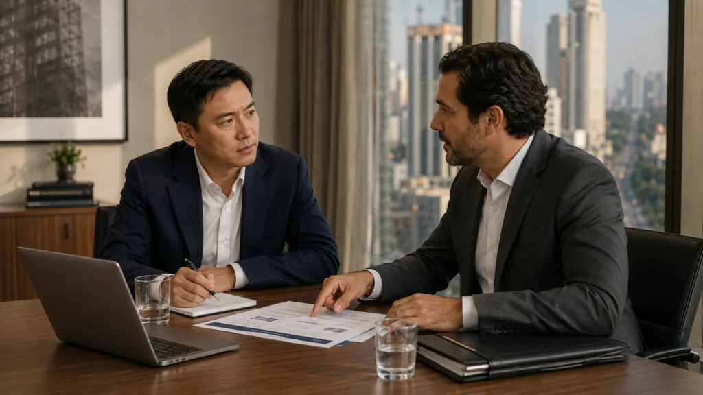 Chinese-Brazilian executive meeting visa waiver Corporate meeting between Chinese and Brazilian executives illustrating a visa-free business trip