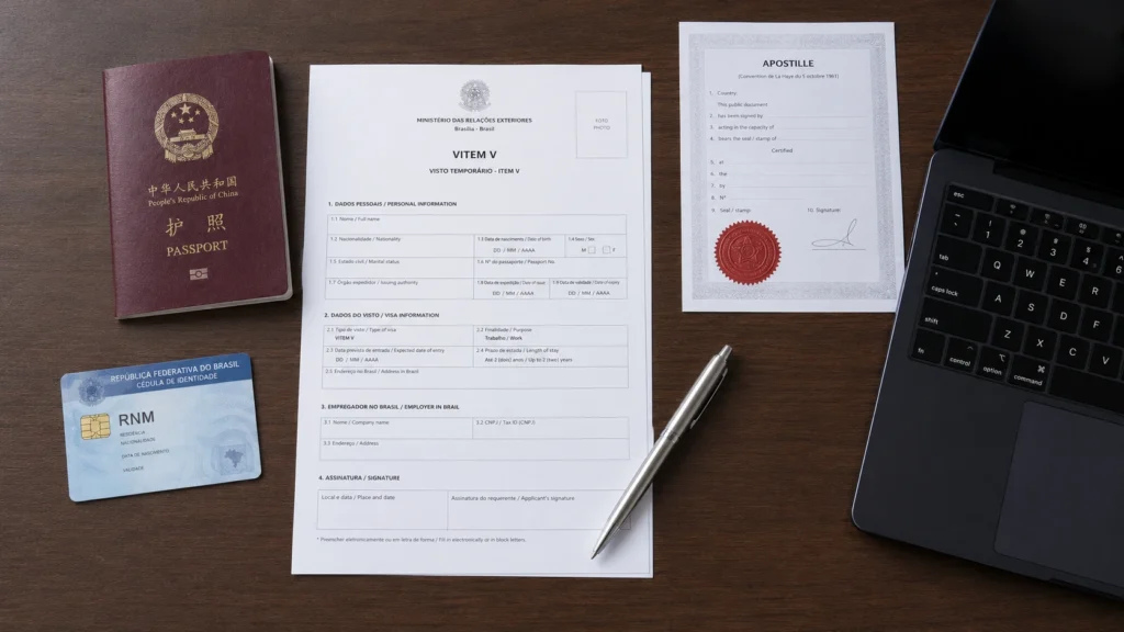 Visa vitem v Chinese passport rnm apostille Documentation for a work visa in Brazil, required for Chinese professionals in paid employment