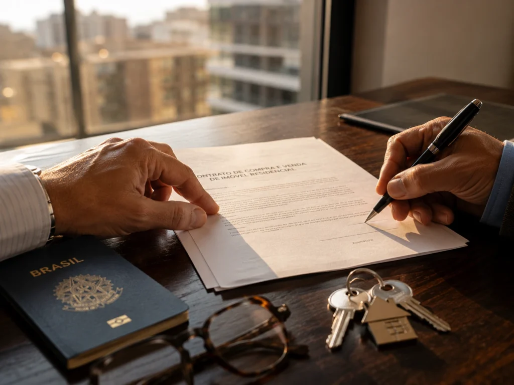 Residential real estate investment RN36 real estate contract Consultant and investor comparing documents for RN13 and RN36 to choose an investor visa in Brazil