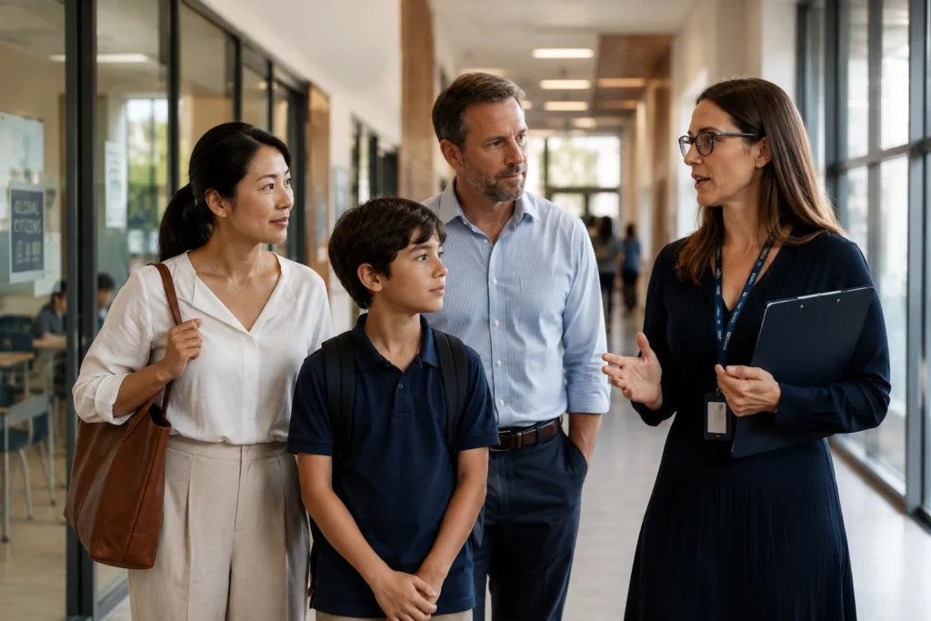 Expat family visiting an international school in Brazil