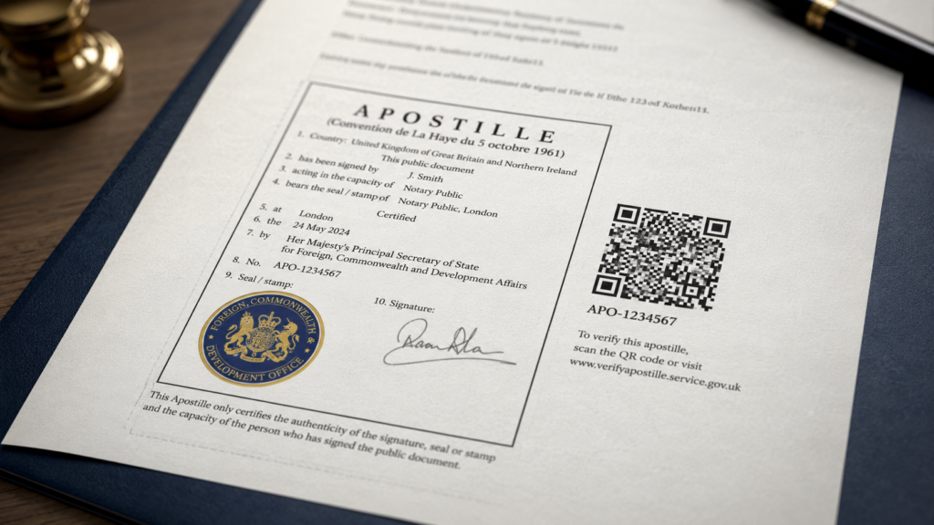 ChatGPT image July 23, 2026 18 33 39 Hague Apostille on an Expatriate's Document with a QR Code