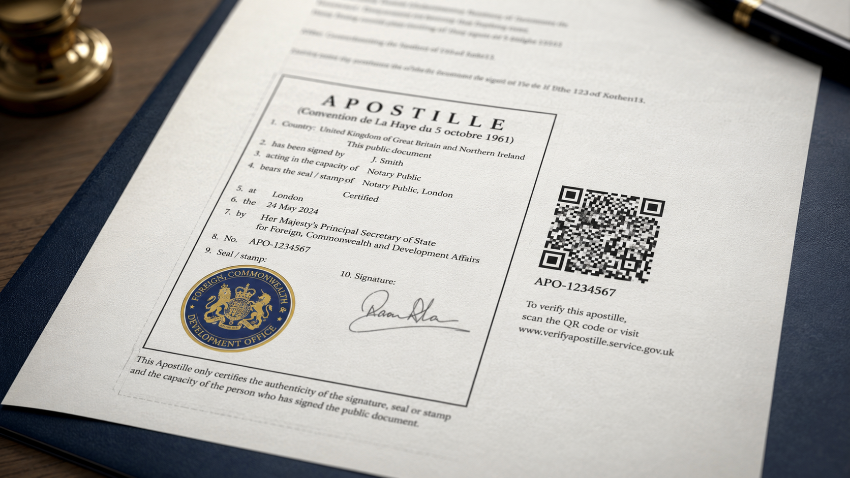apostilamento de Haia em documento do expatriado com QR Code