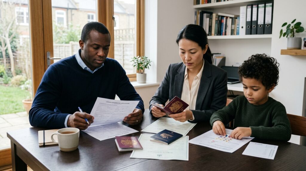 Family organizing official docum… 202607141815 Expatriate's family gathering documents for a residence permit based on family reunification